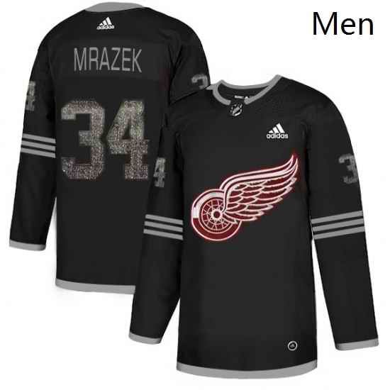Mens Adidas Detroit Red Wings 34 Petr Mrazek Black Authentic Classic Stitched NHL Jersey